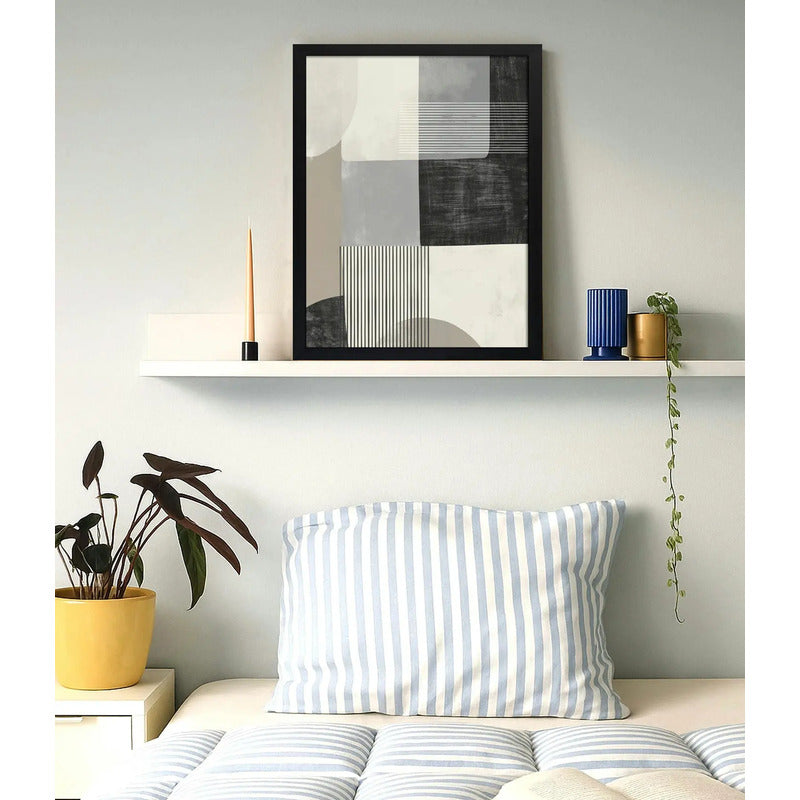 Cuadro Dormitorio Living Boho Arte Abstracto Calma Urbana Marco Negro