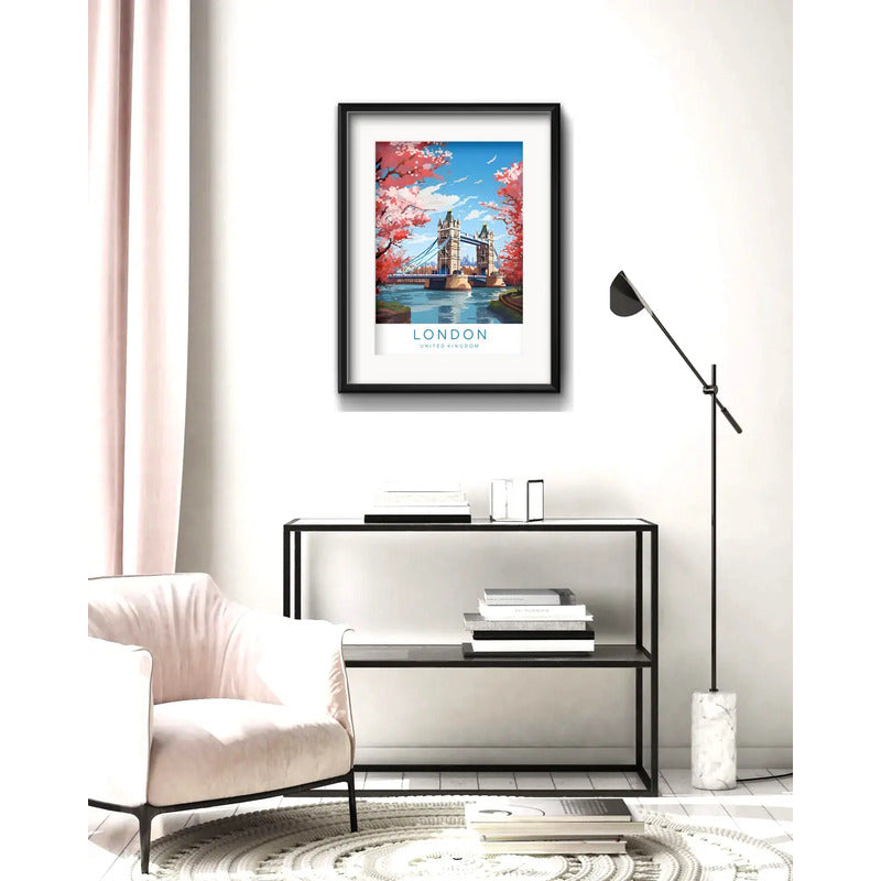Cuadro Londres Uk Ciudad Tower Bridge 53x43cm Con Paspartú Marco Negro