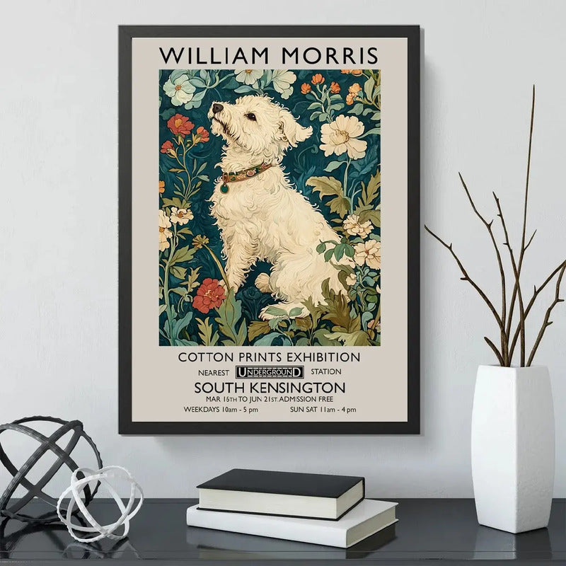 Cuadro Perro Flores William Morris Art & Craft 1 Exposición Marco Negro