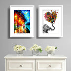 Set 2 Cuadros Elefante Flores Amor Pareja Decor Con Paspartú