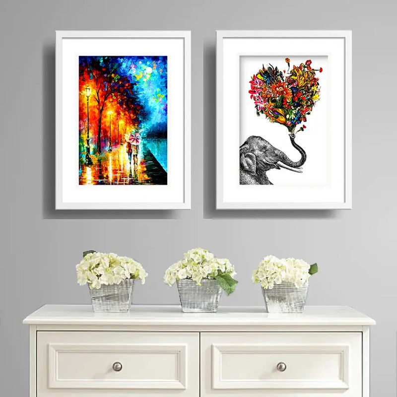 Set 2 Cuadros Elefante Flores Amor Pareja Decor Con Paspartú