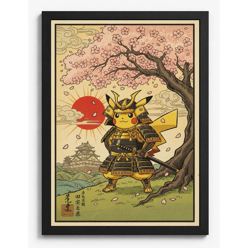 Cuadro Pikachu Samurai Ninja Guerrero Japón Pokemon Anime Marco Negro