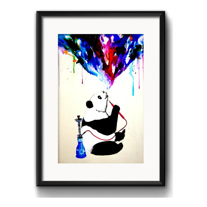 Cuadro Oso Panda Narguile Arte Urbano Decoracion Paspartú Marco Negro