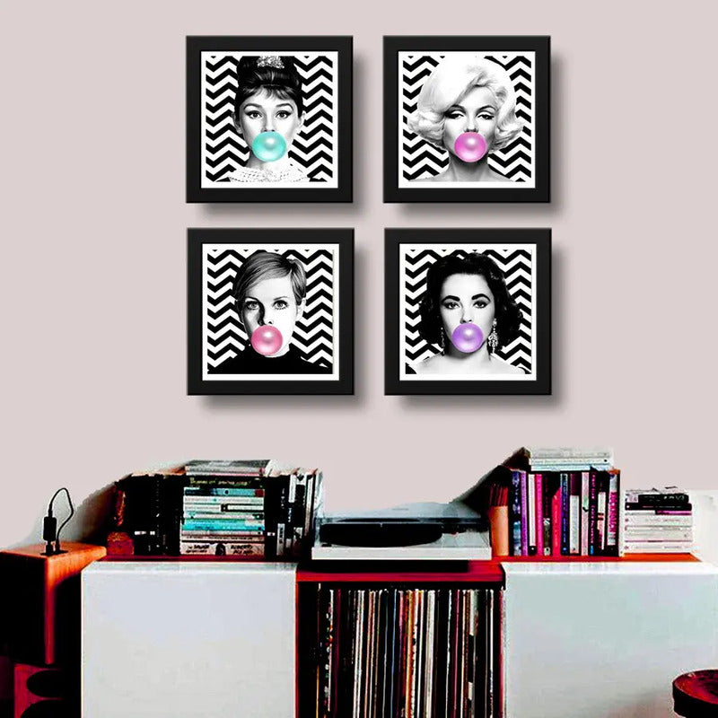Set 4 Cuadros Marilyn Monroe Audrey Hepburn Twigy Liz Taylor