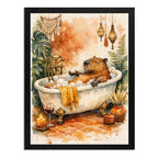 Cuadro Carpincho Banera Bano Boho Botanico Arte Decoracion Marco Negro