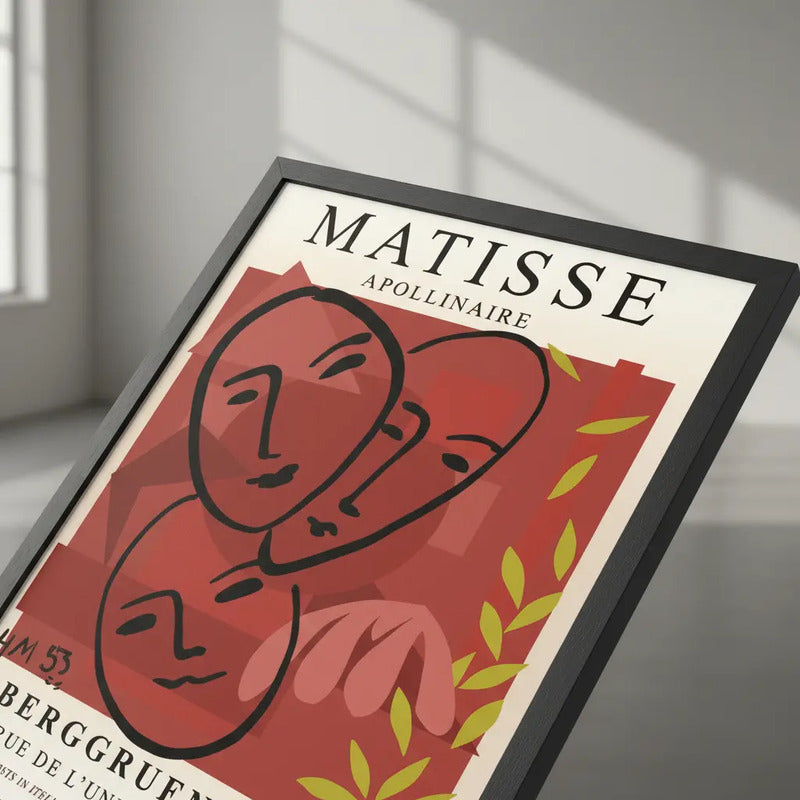 Set 3 Cuadros Para Living Cocina Estudio Tonos Rojos Red Matisse Picasso Magritte Con Marco Negro