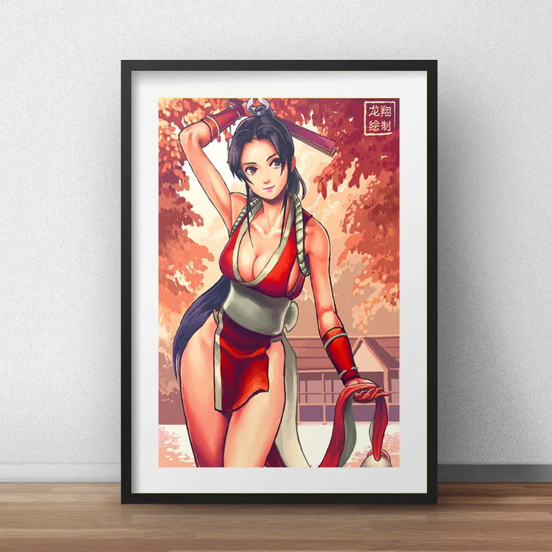 Cuadro Mai Shiranui King Of Fighters Game Arte Con Paspartú Marco Negro