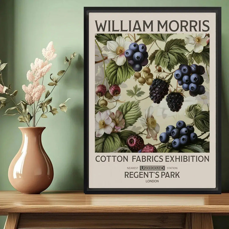 Cuadro Arándanos William Morris Botanico Flores Exposición Marco Negro