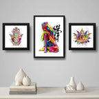 Set 3 Cuadros Buda Flor De Loto Hamsa Pop Art Zen Feng Shui