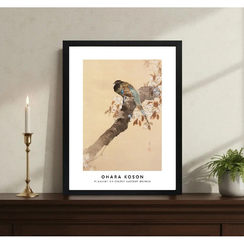 Cuadro Living Arte Ohara Koson Faisan Ave Rama Cerezo Flores Marco Negro
