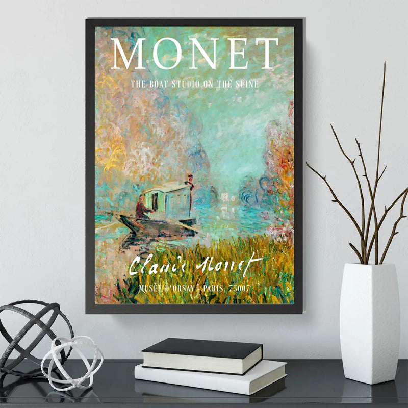 Cuadro Dormitorio Living Claude Monet Barco Estudio El Sena Marco Negro