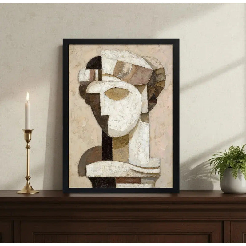 Cuadro Living Oficina Musa Cubista Moderna Arte Cubismo Marco Negro