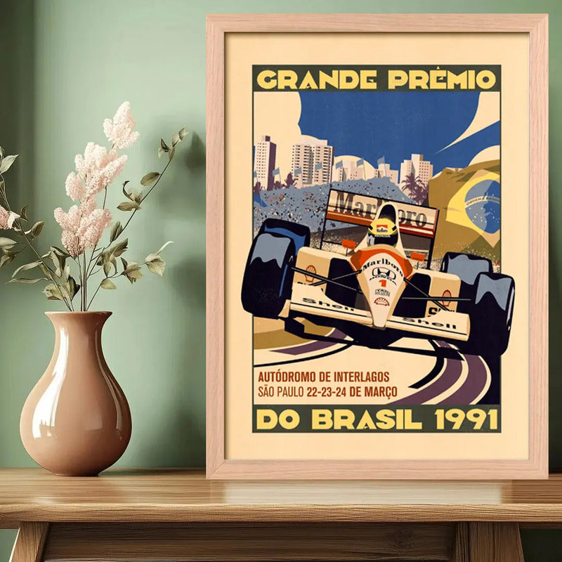 Cuadro Interlagos Brasil Ayrton Senna Formula 1 Marco Oak Marco Marrón Claro