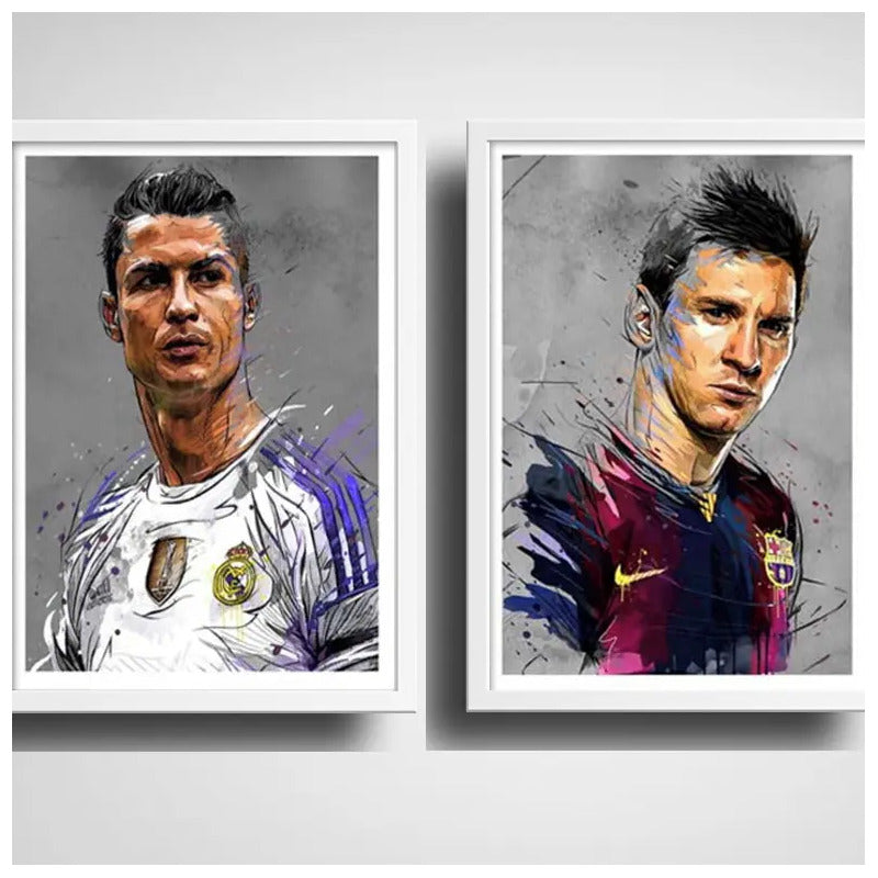 Set 2 Cuadros Messi Cristiano Ronaldo Cr7 Fútbol Decoración