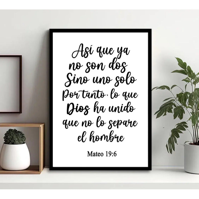 Cuadro Versiculo Biblia Mateo 19:6 Matrimonio Unidad Dios Marco Negro