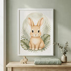 Cuadro Conejo Decoracion Dormitorio Infantil Tonos Suaves Marco Blanco