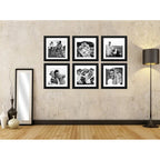 Set 6 Cuadros Personalizado Foto Familia Pareja Amigos 33x33 Blanco Y Negro Marco Negro