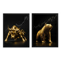 Set 2 Cuadros Toro Y Oso De Wall Street Dorado Arte Golden Marco Negro
