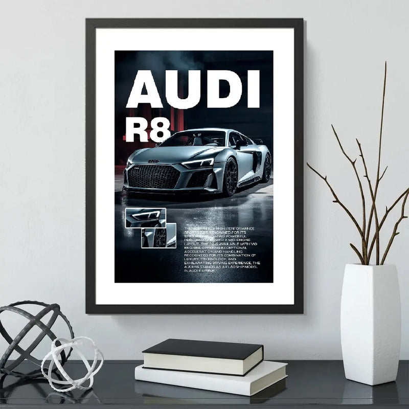 Cuadro Audi R8 Auto Modelo Coche Deportivo Arte Decoracion Marco Negro