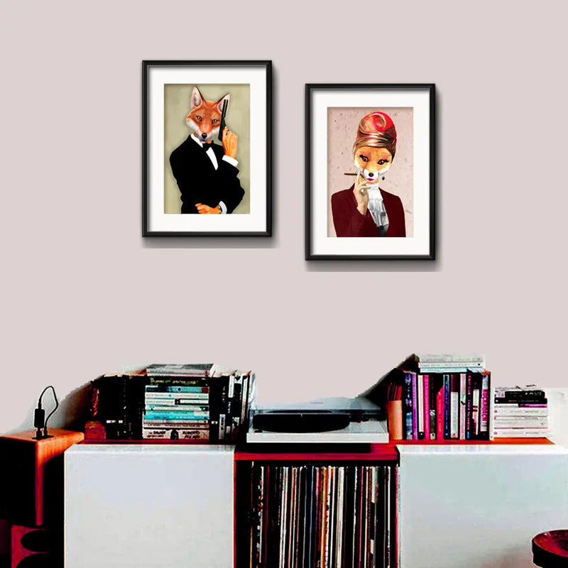 Set 2 Cuadros Pareja Zorro 007 James Bond Retro Con Paspartu