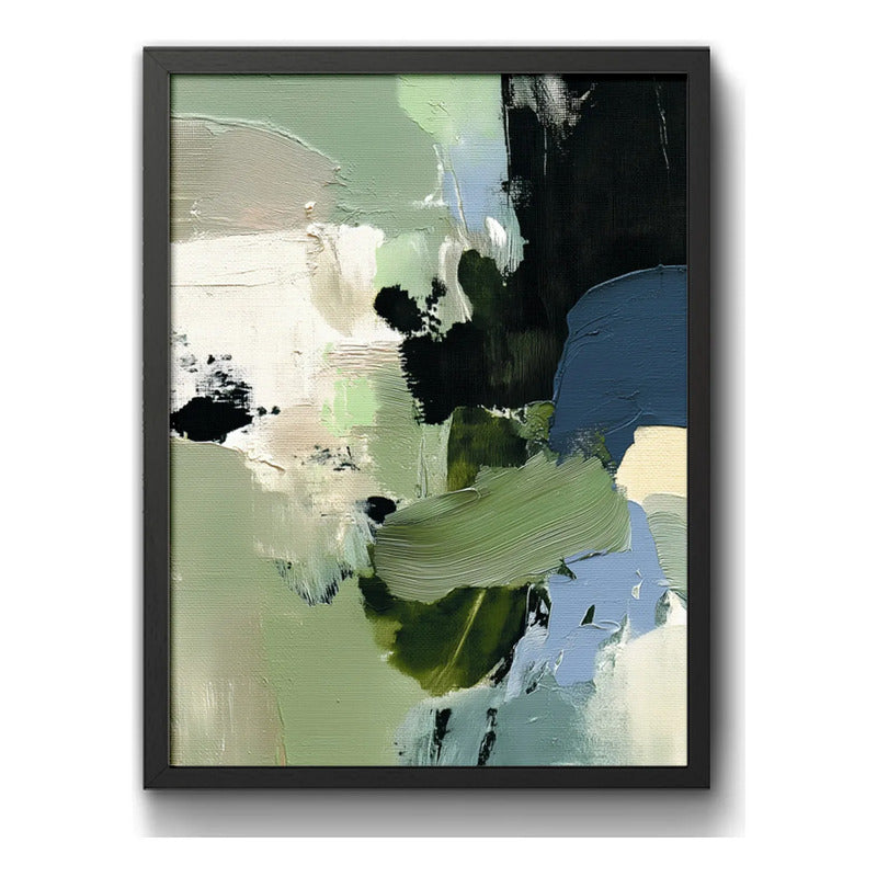 Cuadro Dormitorio Living Boho Abstracto Mossy Calm Verde Marco Negro