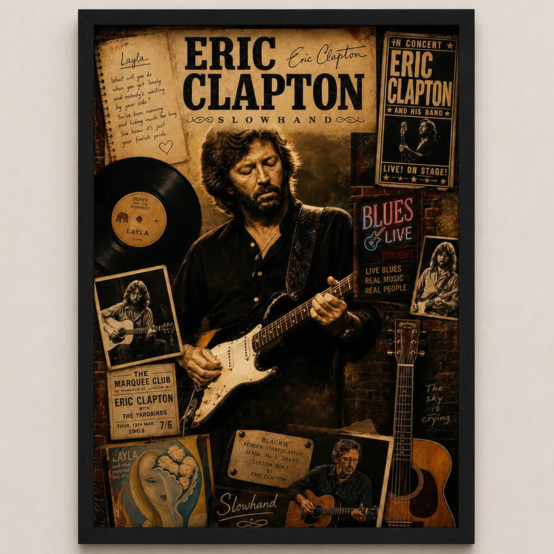 Cuadro Eric Clapton Blues Rock Guitarra Arte Vintage Marco Negro