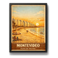 Cuadro Montevideo Playa De Pocitos Rambla Mar Retro Uruguay Marco Negro