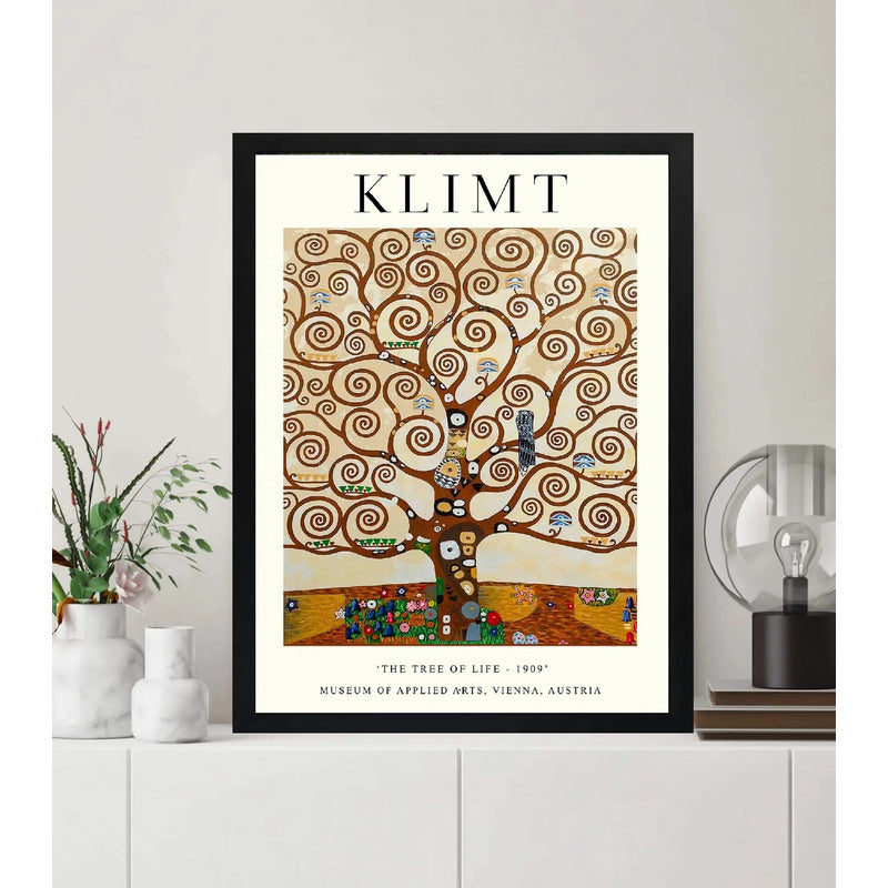 Cuadro Living Dormitorio Gustav Klimt El Árbol De La Vida Marco Negro