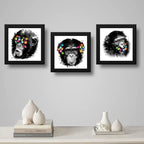 Set 3 Cuadros Monos Mariposas Pop Art Color Chimpancé Decor