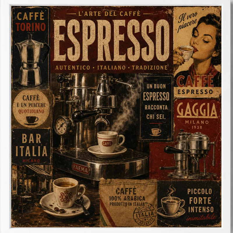 Cuadro Living Comedor Cocina Café Espresso Coffee B1 33x33cm Marco Blanco
