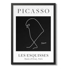 Cuadro Picasso Black Minimalista Line Arte Blanco Y Negro Pajaro Negro Marco Negro