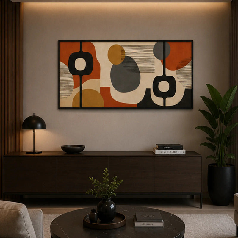 Cuadro Dormitorio Living Boho Geometricos Abstractos Grande Marco Negro