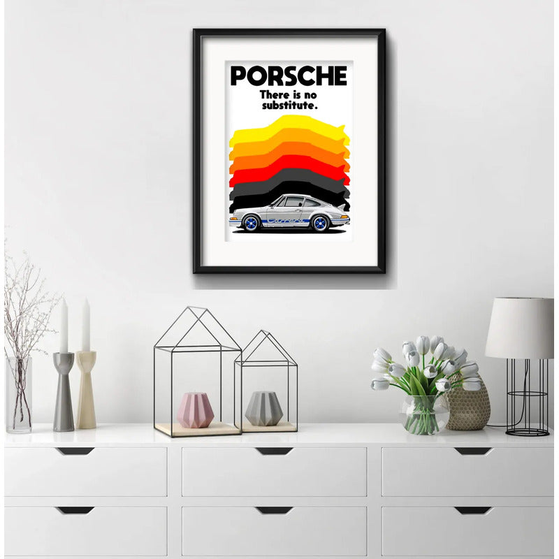 Cuadro Porsche Auto Frase No Substitute 53x43cm Con Paspartú Marco Negro