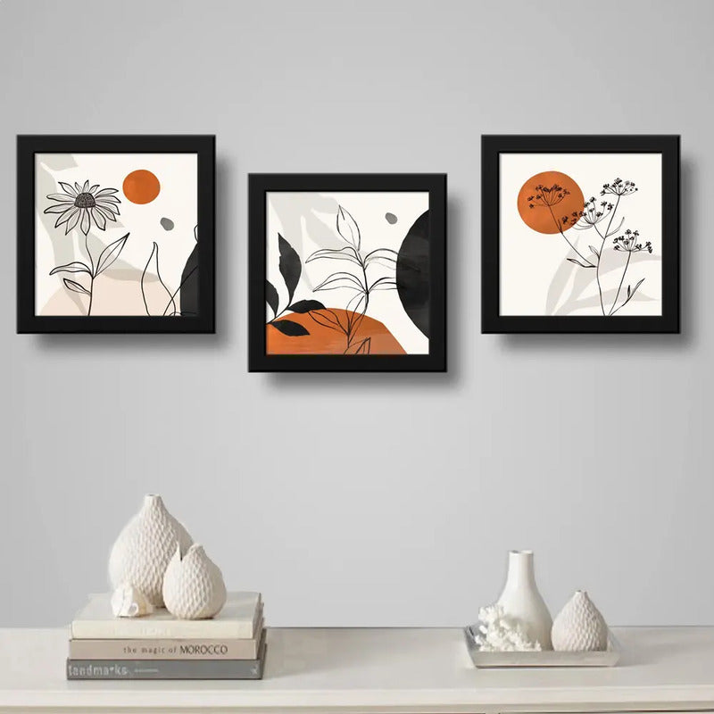 Set 3 Cuadros Boho Chic Hojas Flor Arte Decoracion