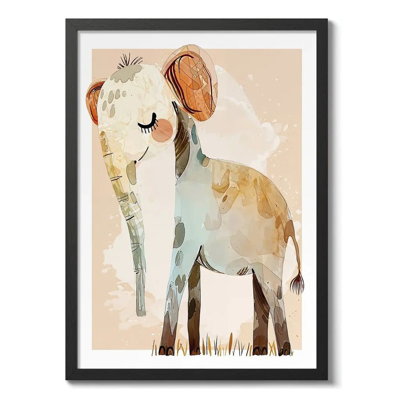 Cuadro Animales Art Decoracion Dormitorio Bebe Niño Infantil Elefante Arte Infantil Marco Negro