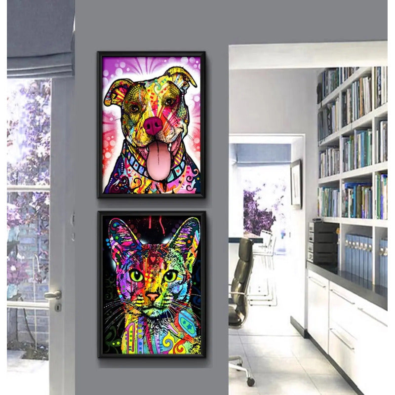 Set 2 Cuadros Perro Gato Pop Art Pitbull Mascota Pet Decora