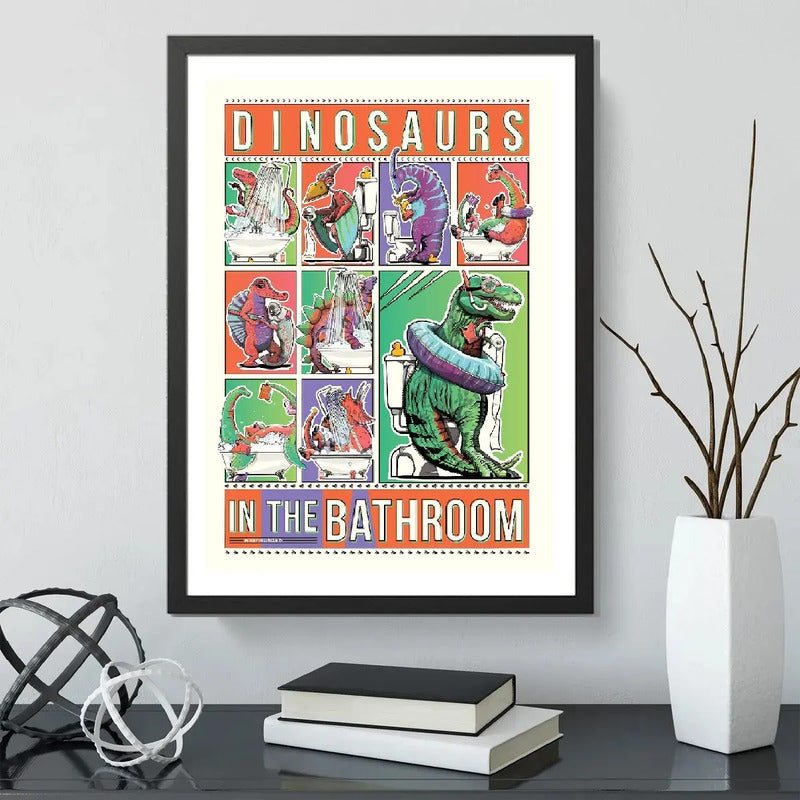 Cuadro Dinosaurios Bano Banera Art Dinosaur World Decoracion Dinosaurios Baño 2 Marco Negro