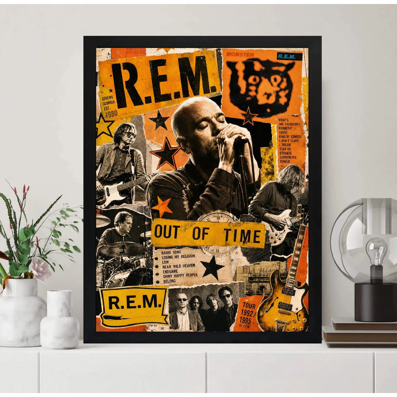 Cuadro Rem Rock Arte Vintage Album Monster Musica Marco Negro