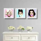 Set 3 Cuadros Marilyn Monroe Chicle Audrey Elizabeth Pop Art