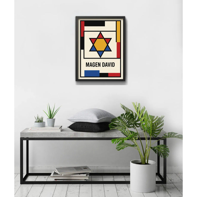 Cuadro Arte Judaico Magen David Estrella Arte Estilo Bauhaus Marco Negro