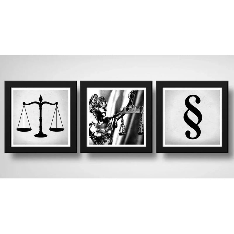 Set 3 Cuadros Abogado Diosa Justicia Juez Estudio Oficina B2