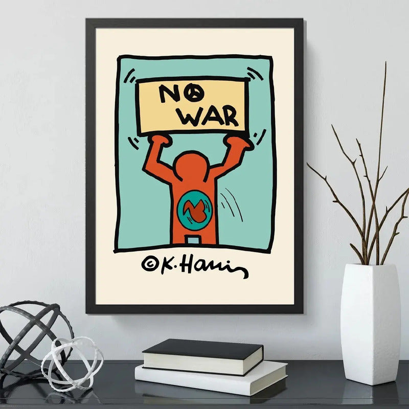 Cuadro Keith Haring No War Arte Urbano Decoracion Moderna Marco Negro