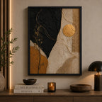 Cuadro Dormitorio Living Boho Abstracto Texturas Oro Brs1 Marco Negro