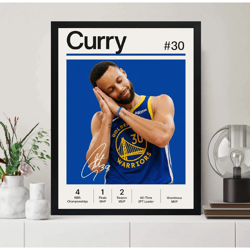 Cuadro Stephen Curry Basket Logros Baloncesto Signature Marco Negro