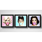Set 3 Cuadros Marilyn Monroe Chicle Audrey Elizabeth Pop Art