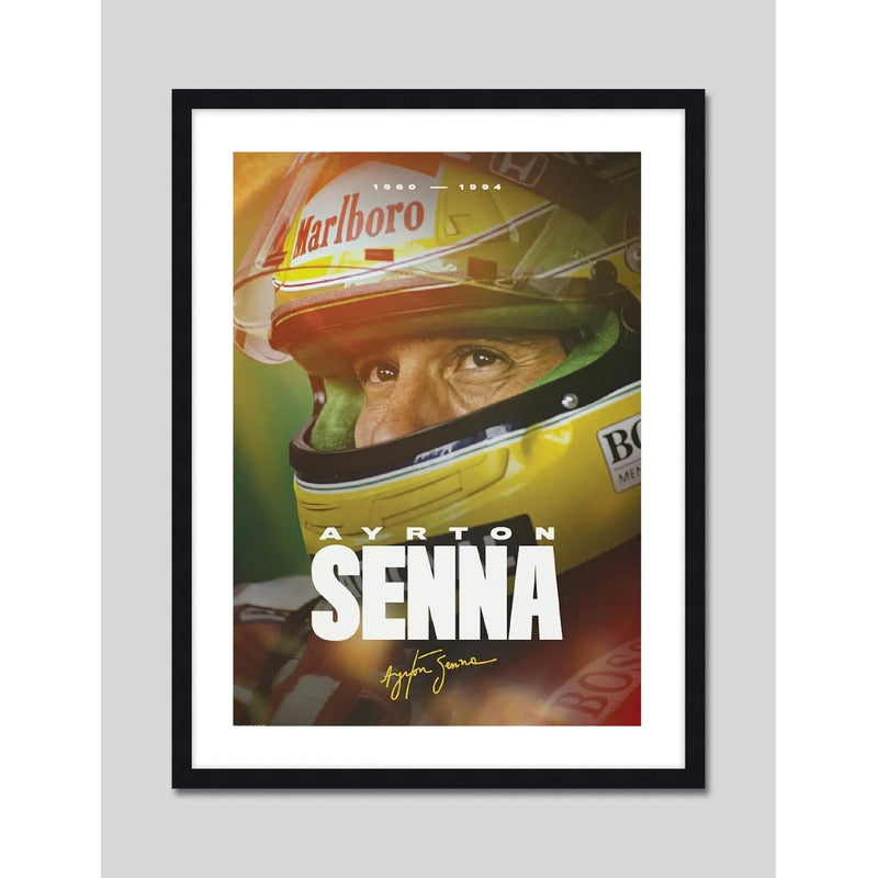 Cuadro Ayrton Senna Formula 1 Signature Carrera Decoracion Marco Negro