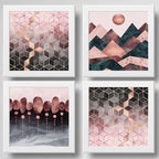 Set 4 Cuadros Abstracto Rose Gold Escandinavo Geometrico Art