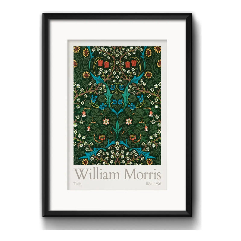 Cuadro William Morris Tulip Flores 53x43cm Con Paspartú Marco Negro