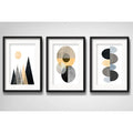 Set 3 Cuadros Geometrico Escandinavo Color Brs1 Con Paspartu Marco Negro