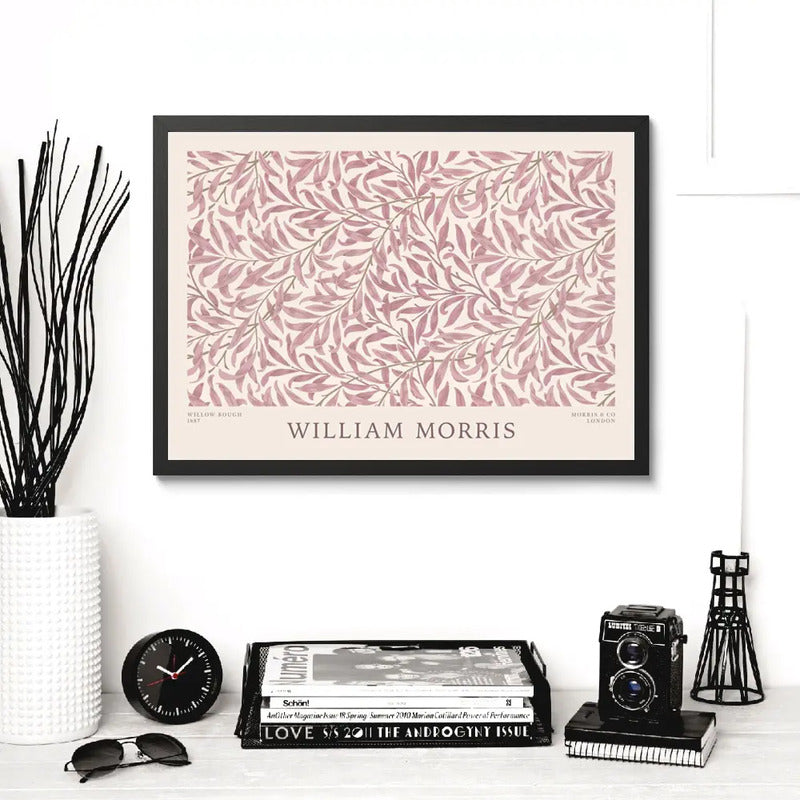 Cuadro Dormitorio Living William Morris Sauce Rosa Plantas Marco Negro
